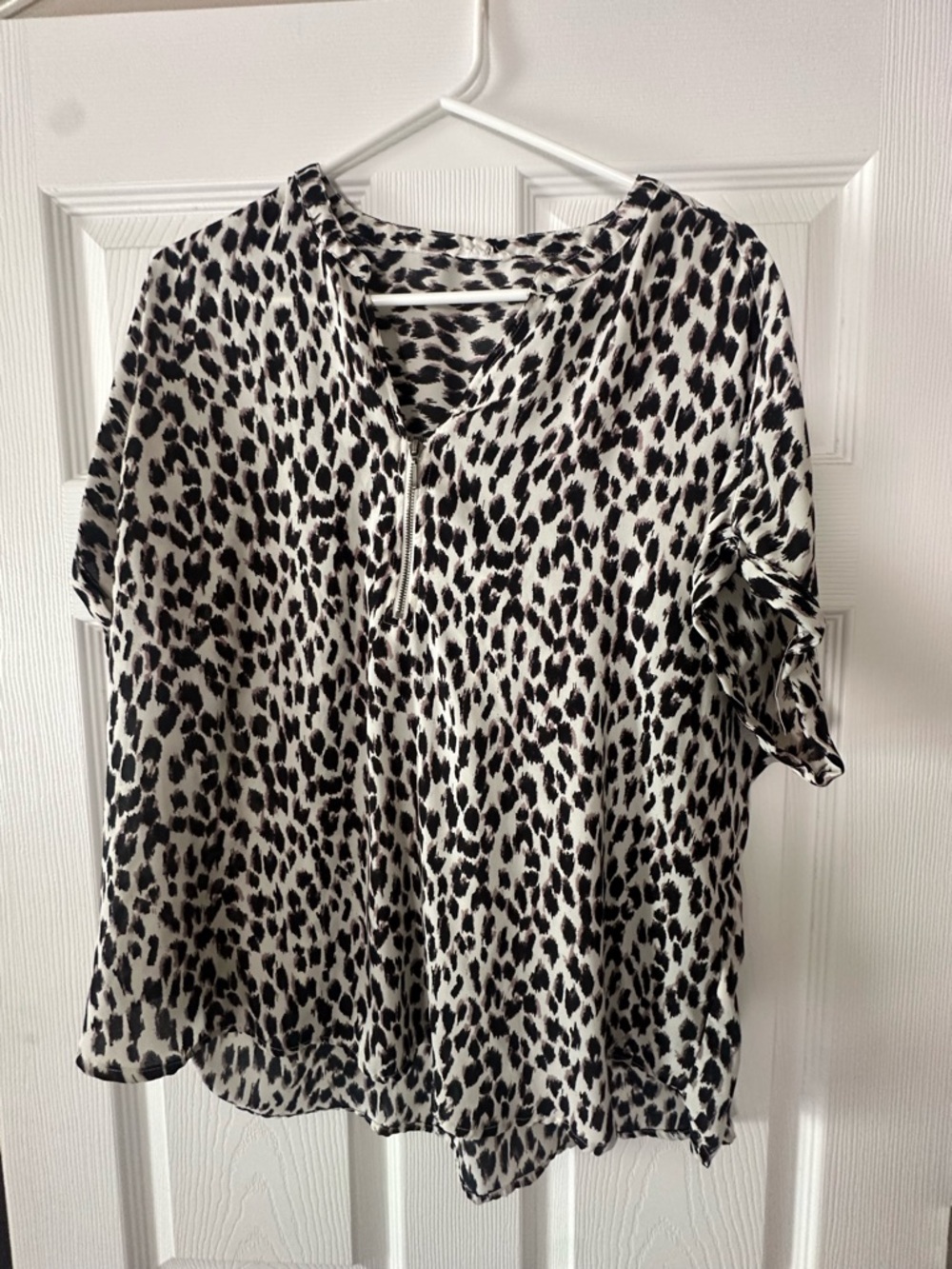 Maurices Black and White Leopard Print V-Neck Top